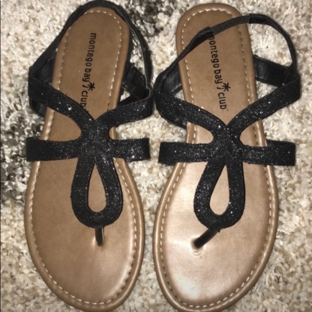 Sandals w/ black sparkle straps. Only worn twice.
